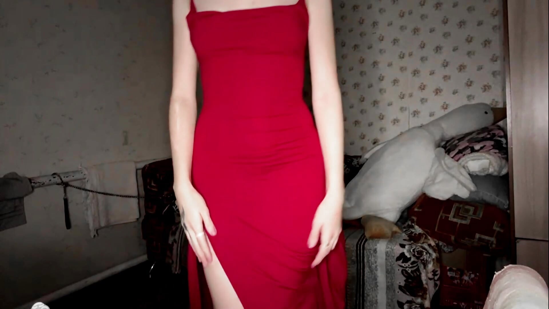 Red dress posing (vintage filter)