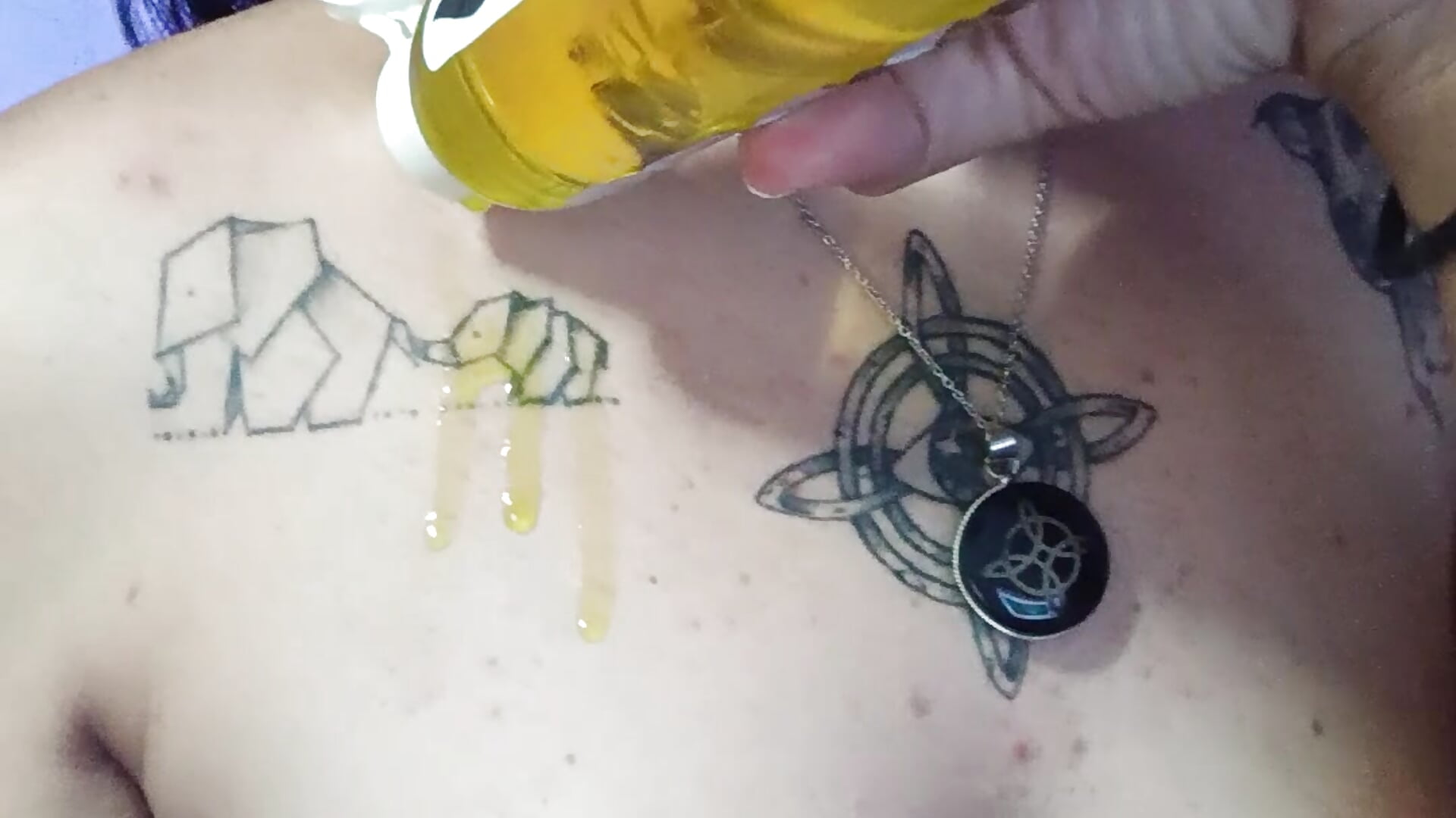 Show oil in boobs