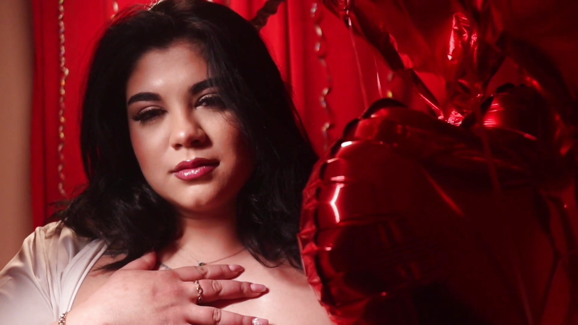 Topless big boobs tease