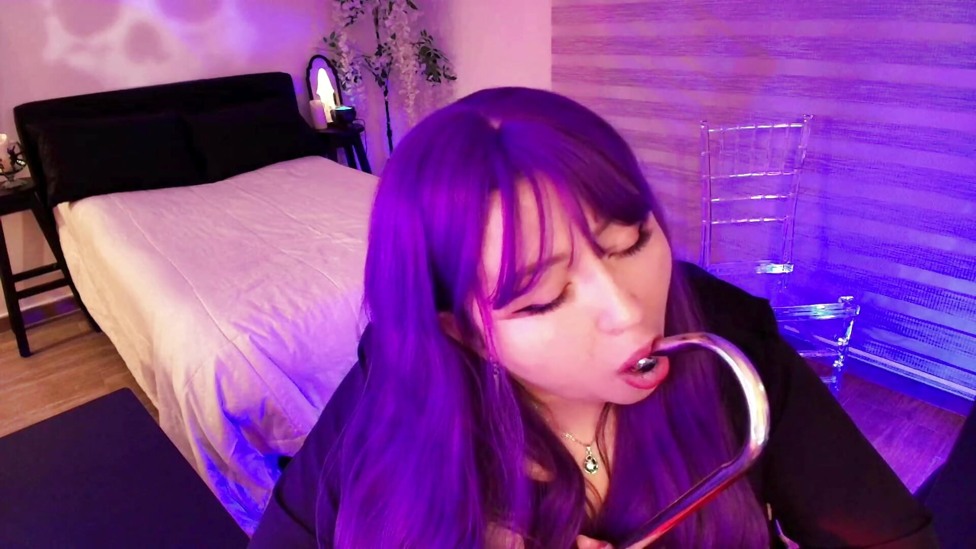 Look what that perverted girl is doing in her room.