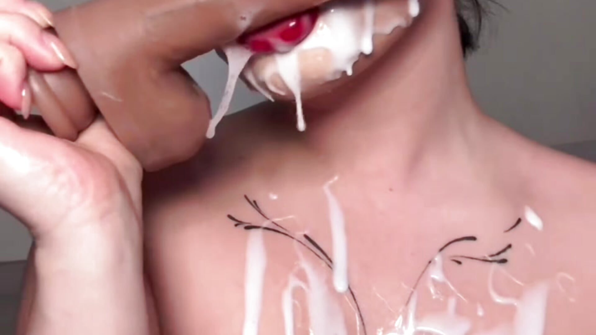 Sloppy BJ and deepthroat with Bukkake on face and boobs
