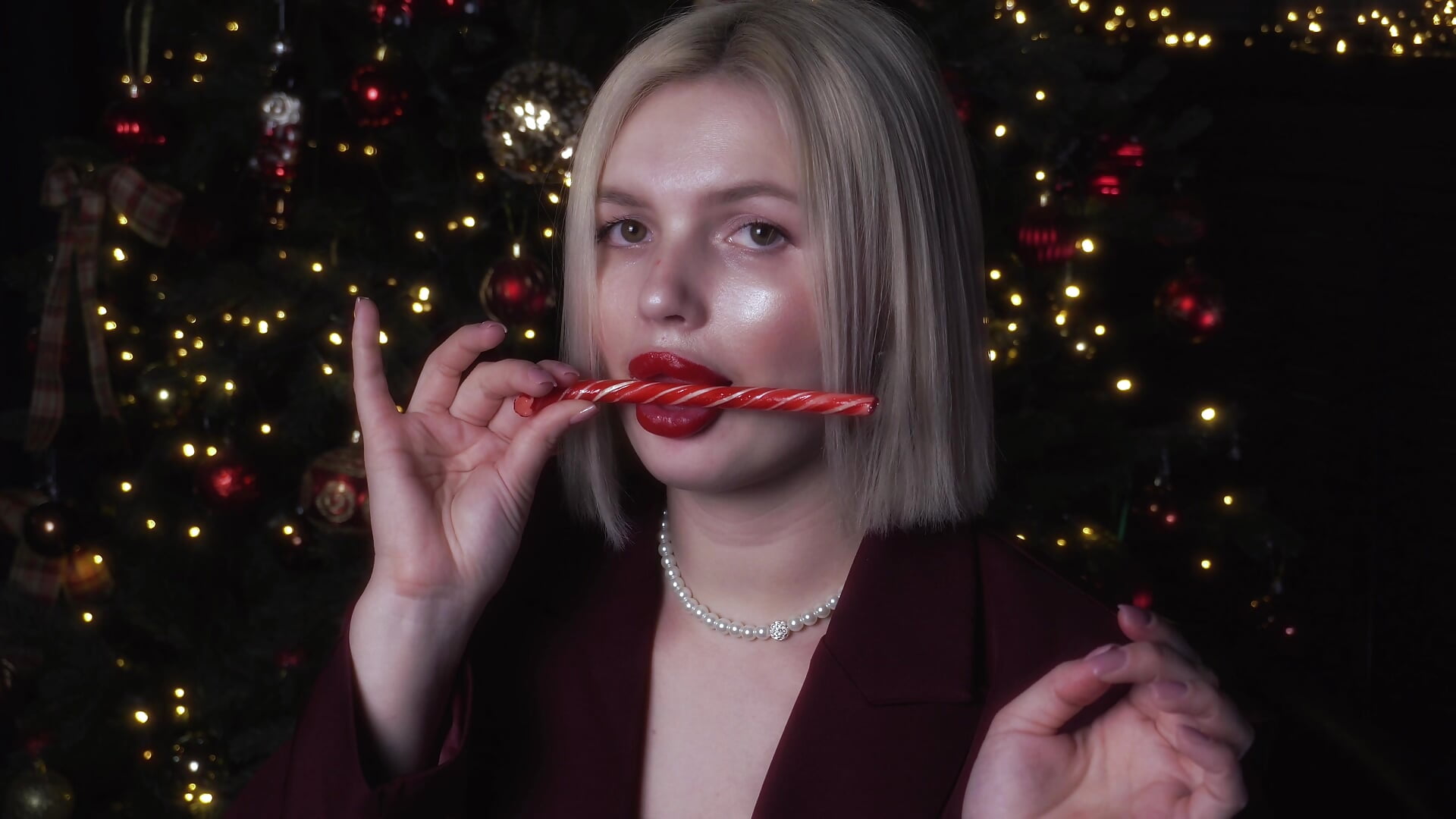 I lick the lollipop shyly, sexy