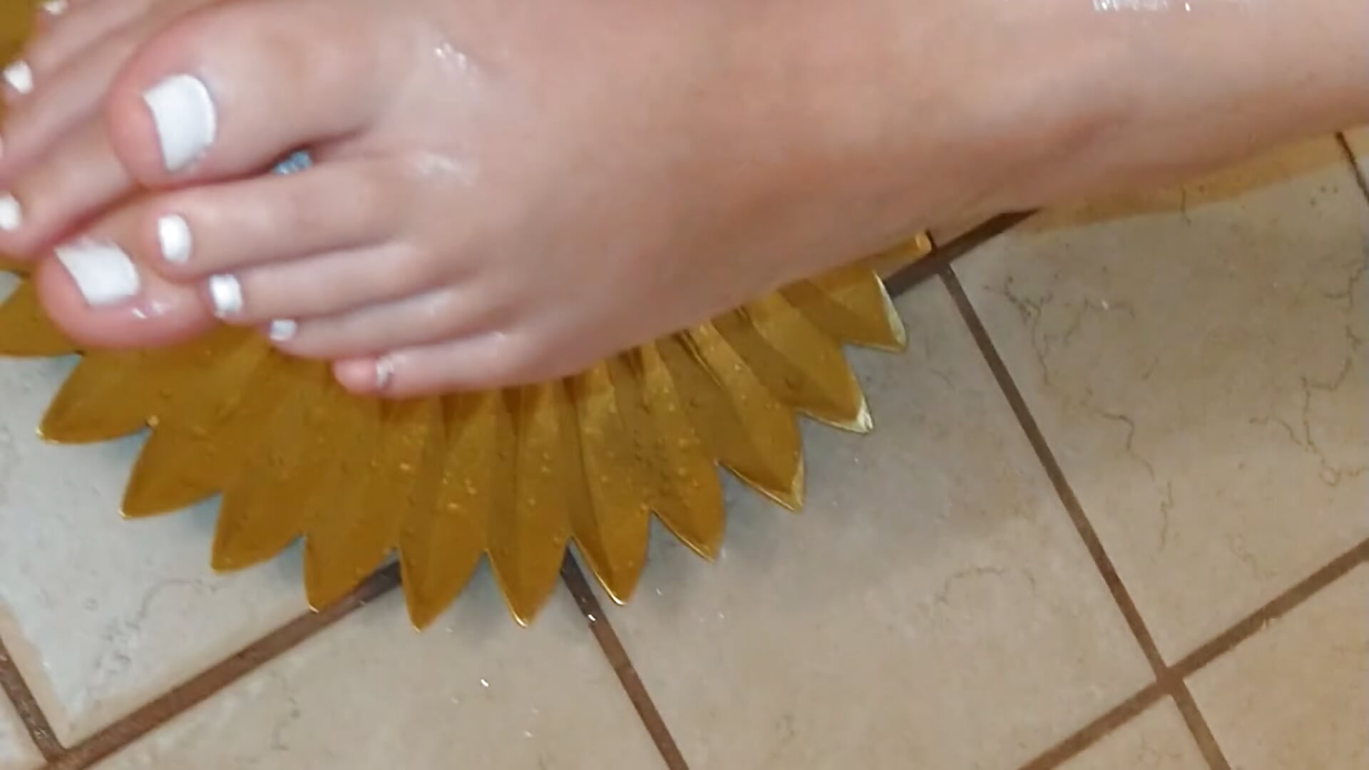 Baby oil covers FEET - white painted toes - video by Ariesbabe16 cam model