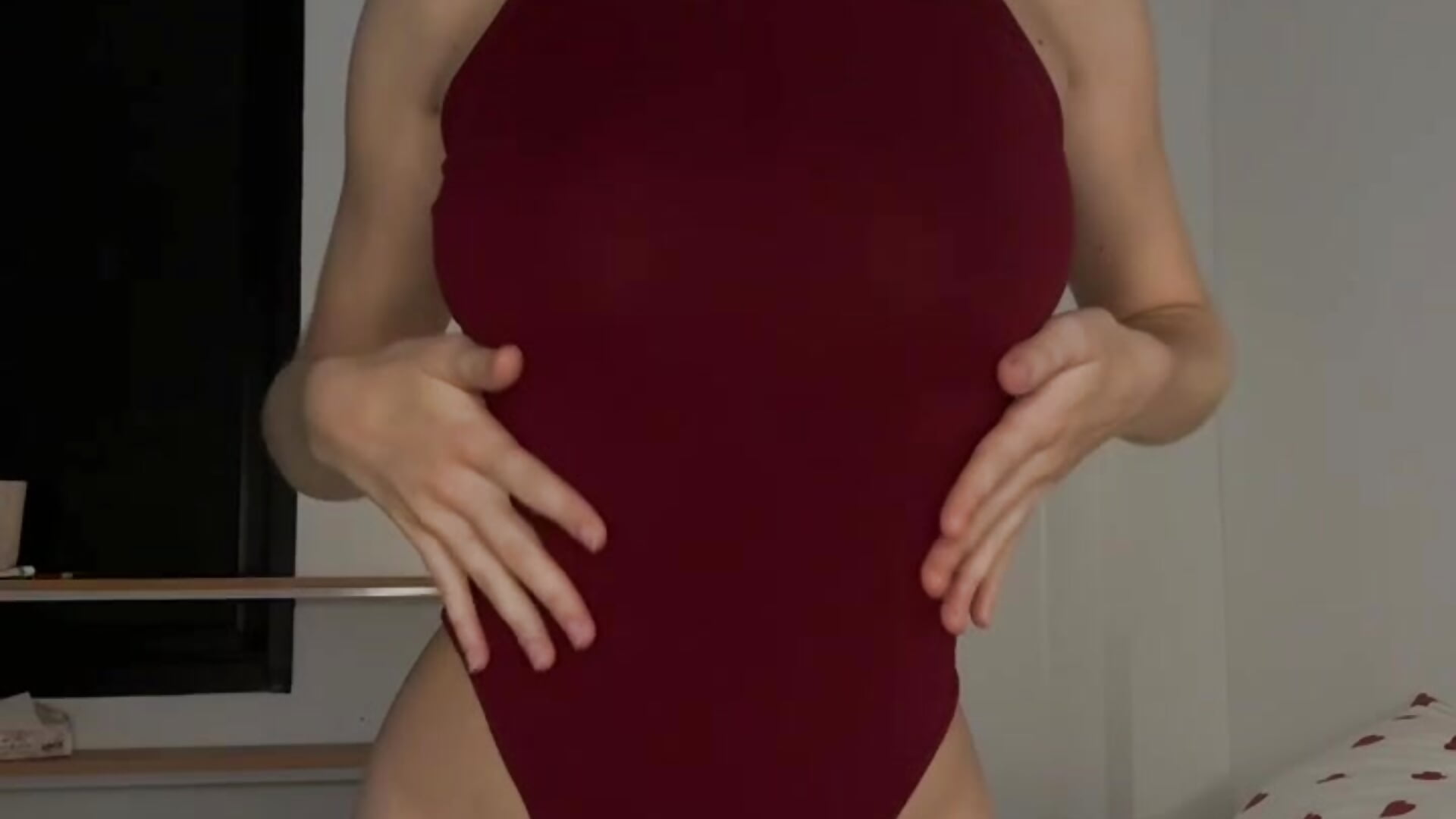 in sexy red bodysuit <3