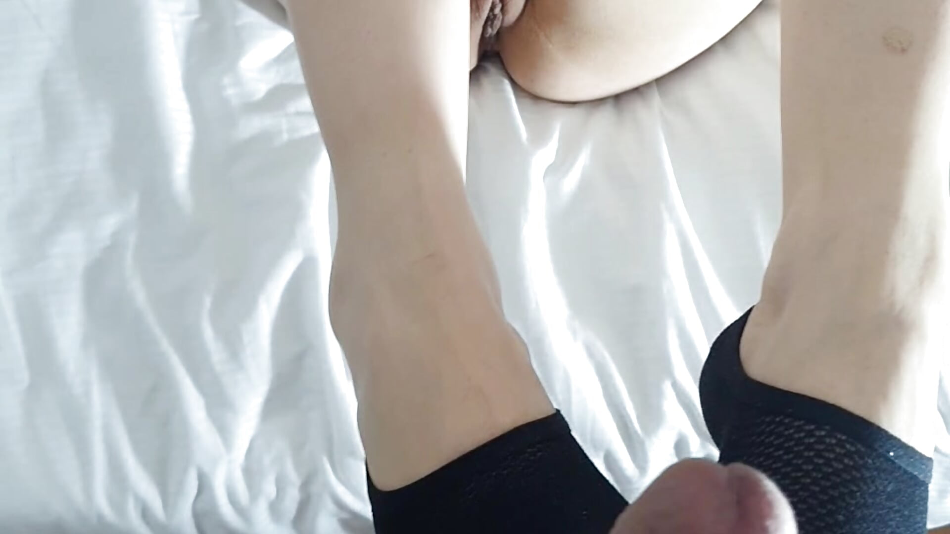 Footjob in lovely Black ankle socks after gym - video by Natali-por cam model