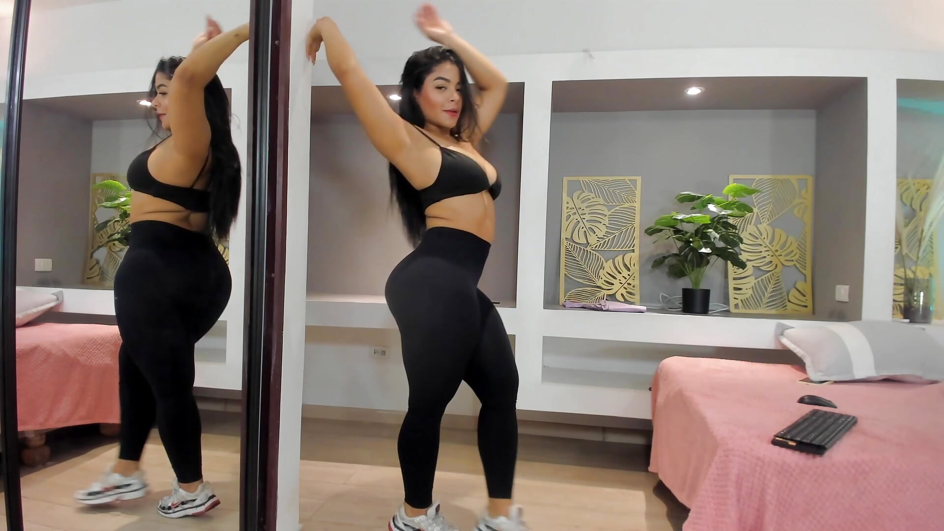 Yoga session on leggins