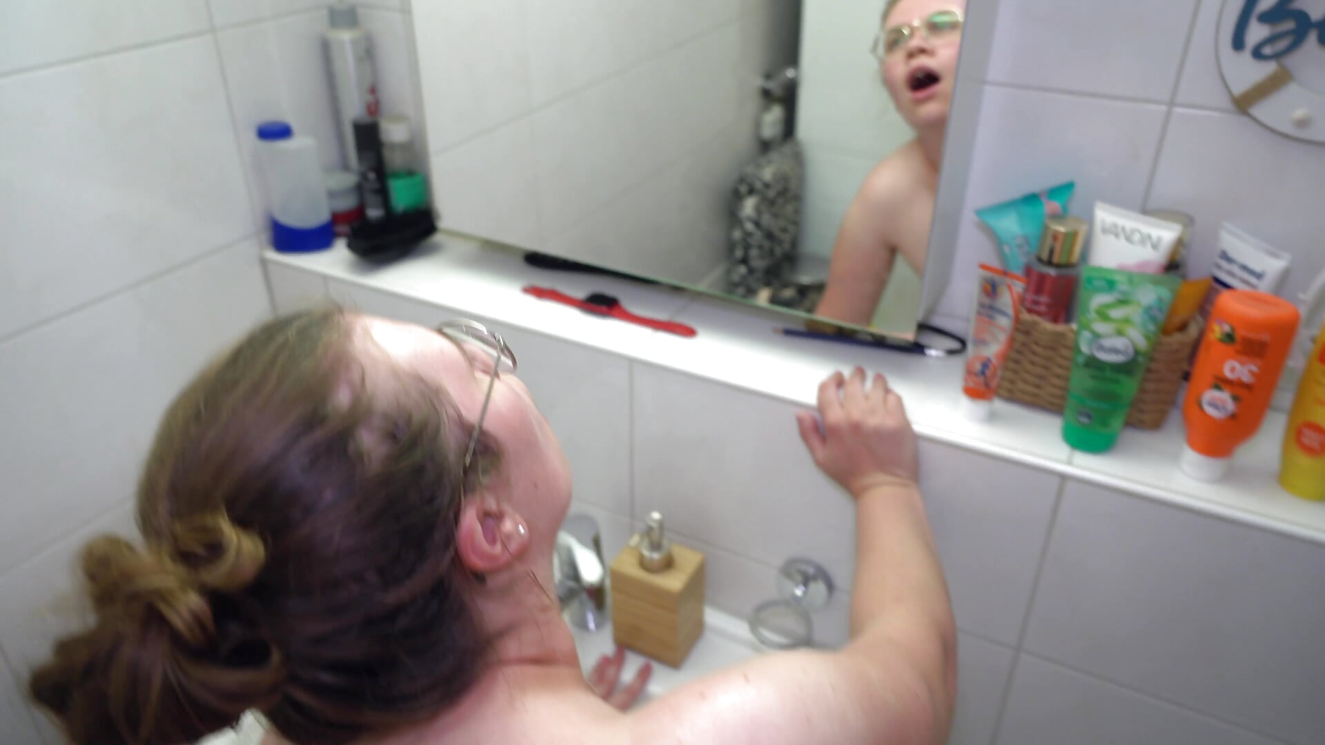 Creampie bathroom quick with stepbrother