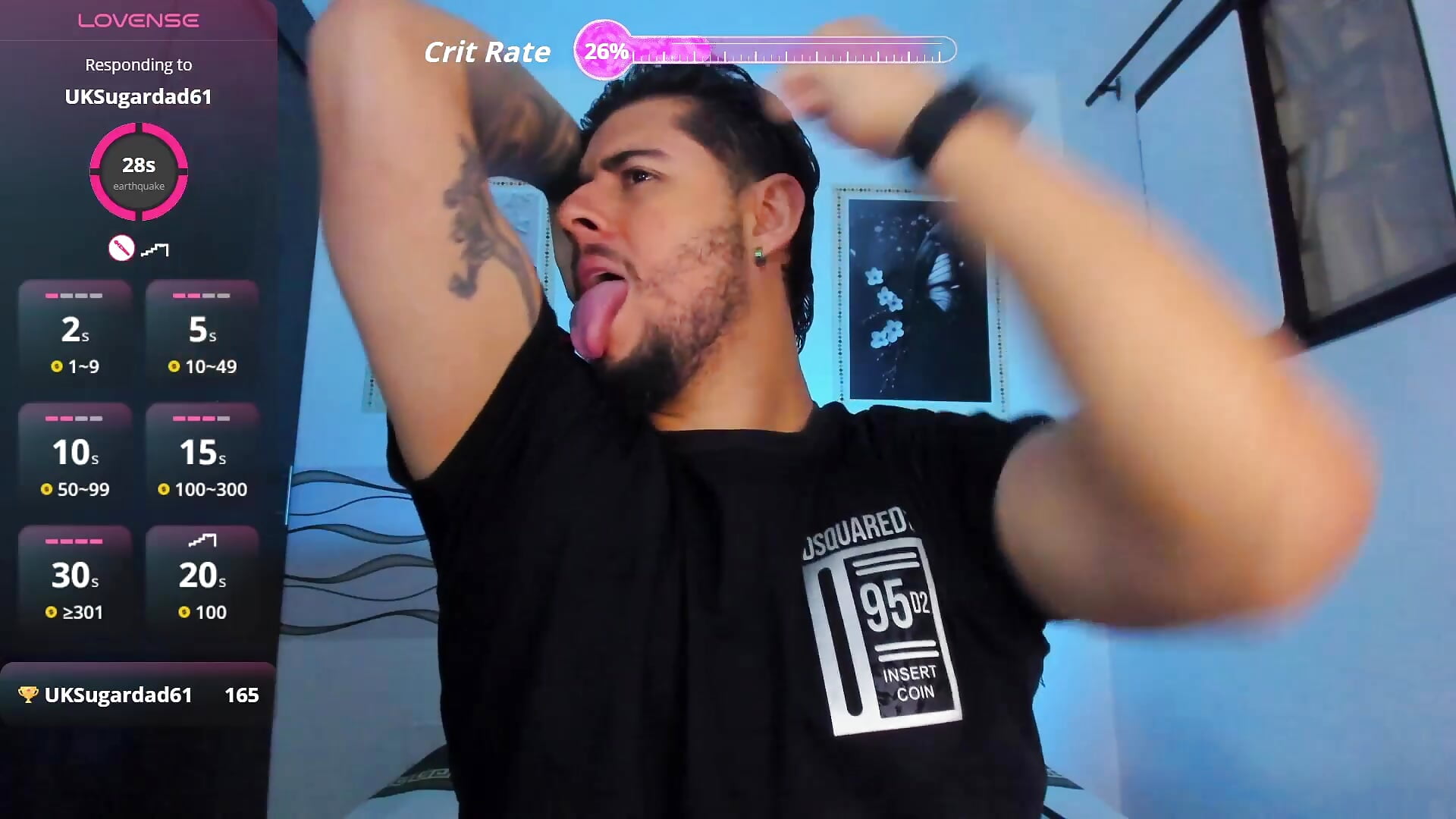 licking my biceps and touching my nipples