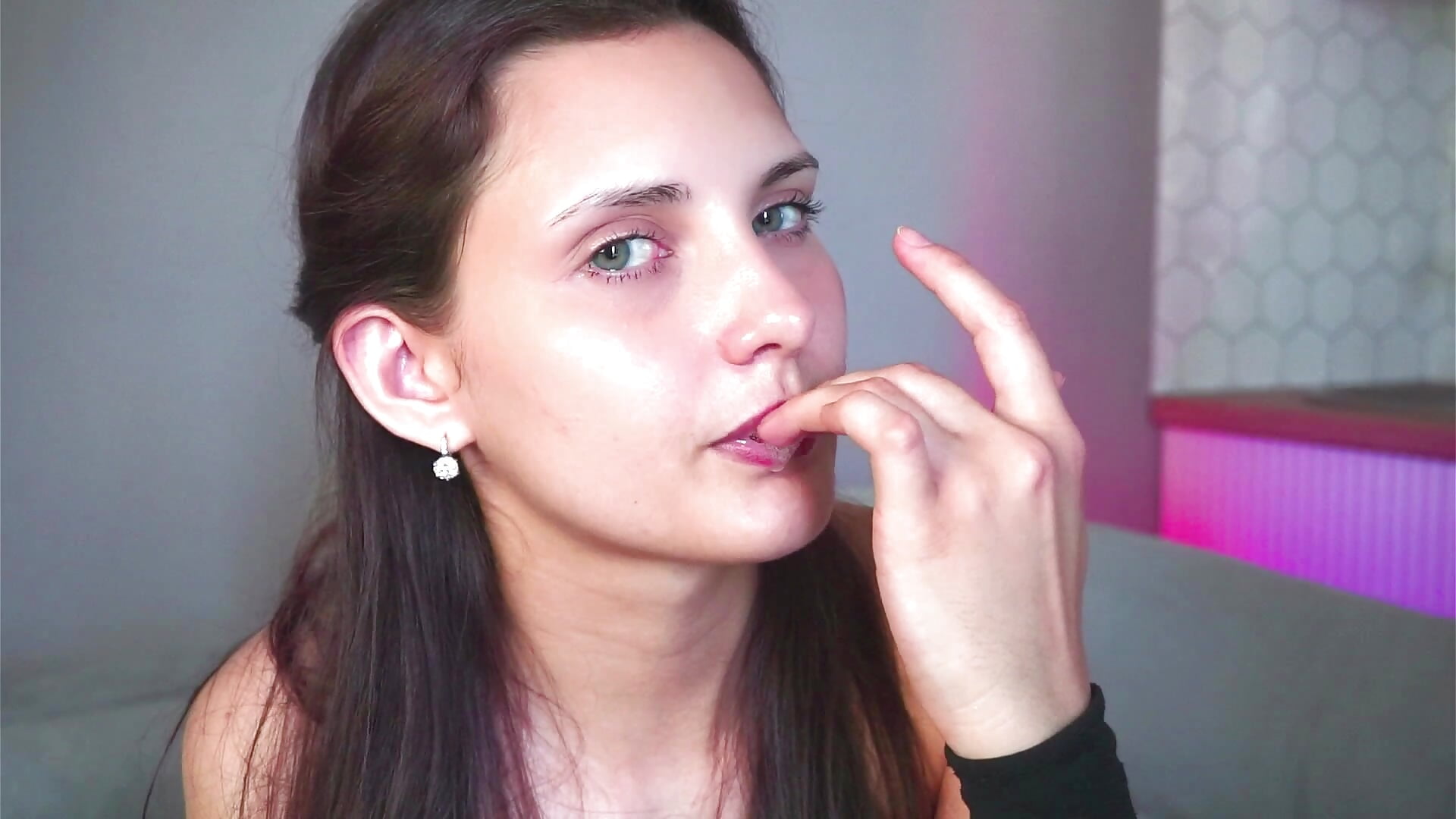 Sexy sucking my fingers with lot of saliva