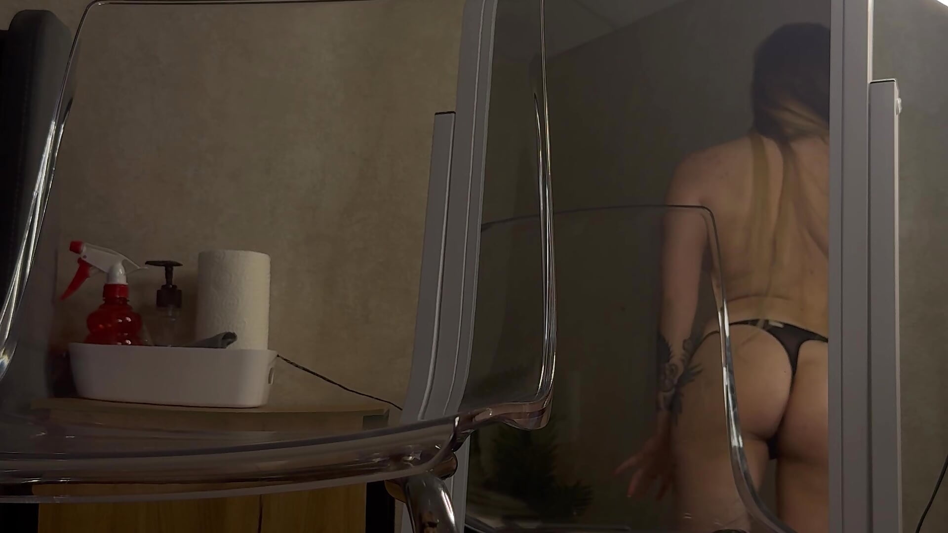 POV masturbate and suck this dildo like a pornstar on transparent chair