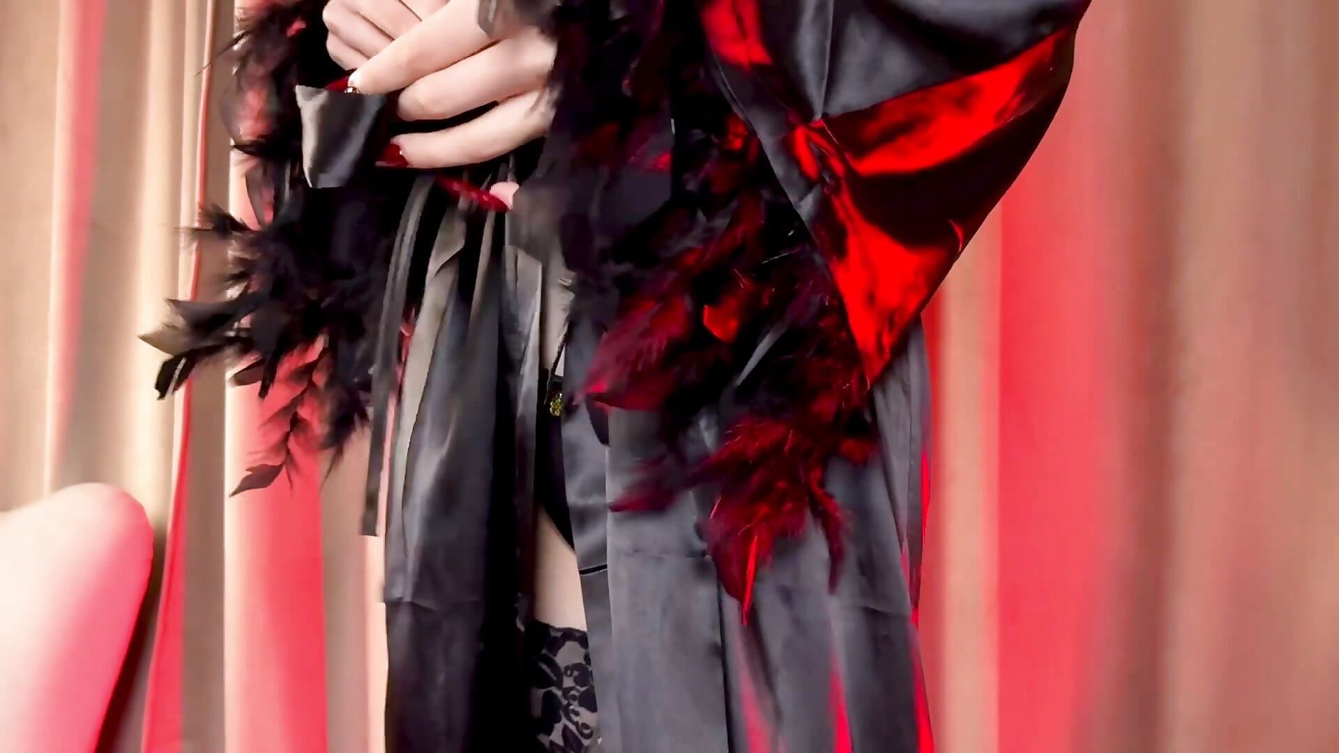 slowly striptease in red lights