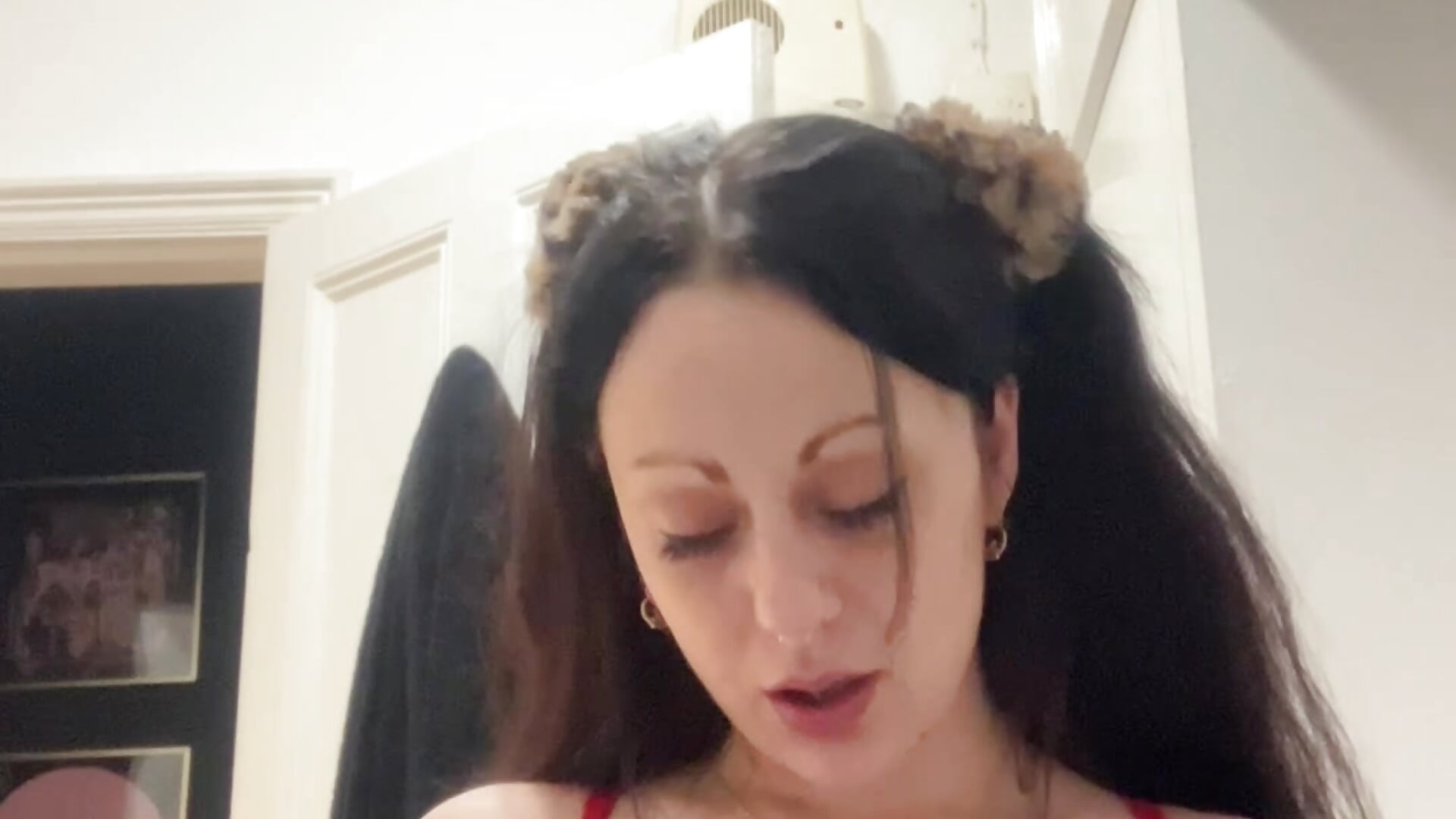 Sexy dance in my red suspenders for you with my butplug