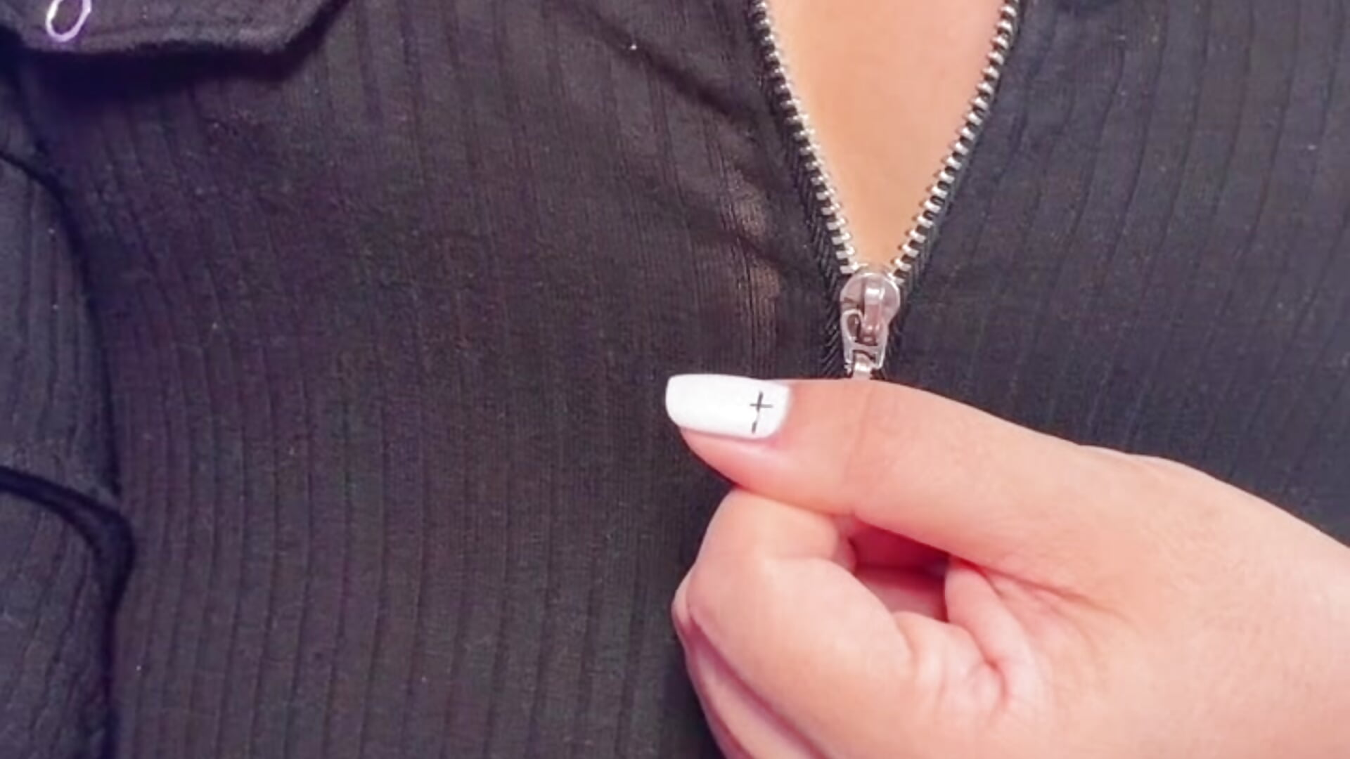 Zipper down, boobs out bouncing