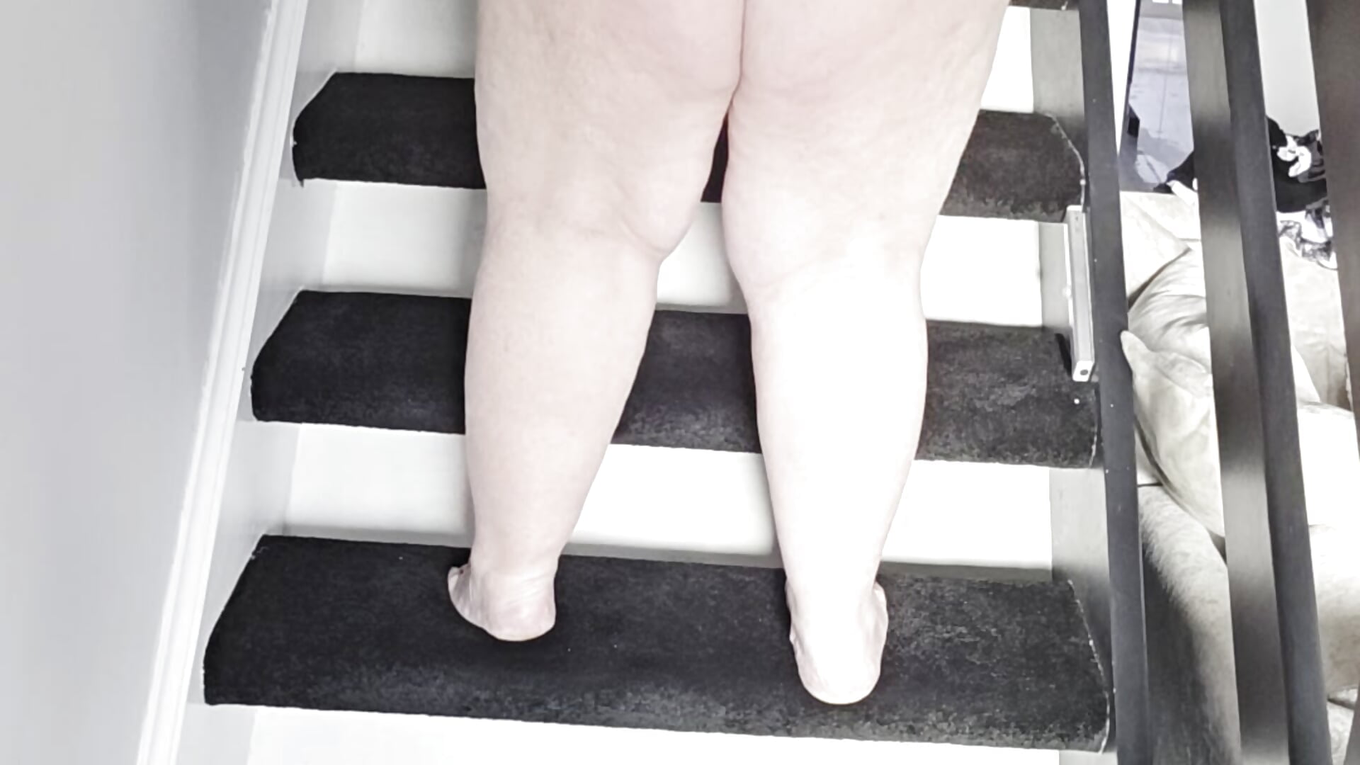 Naked hoovering my stairs