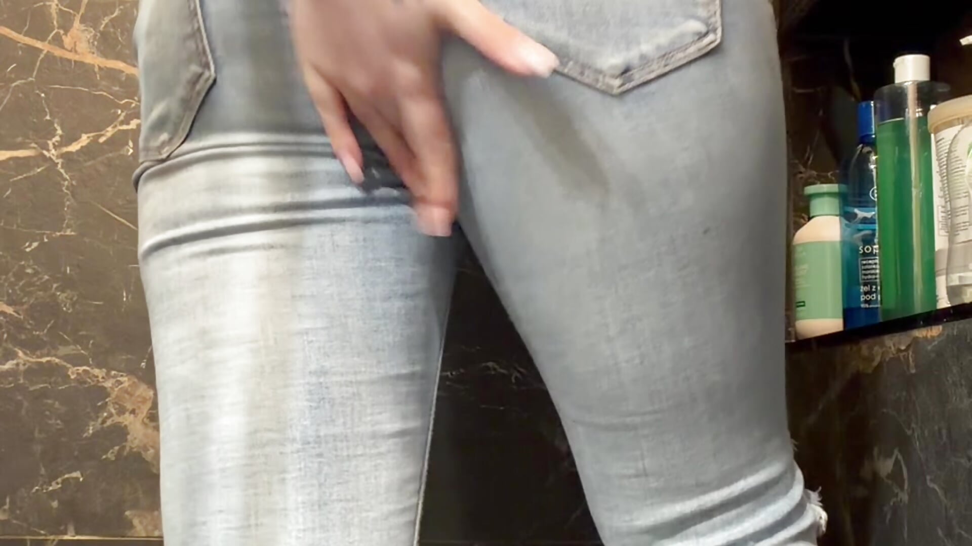Golden shower into the jeans
