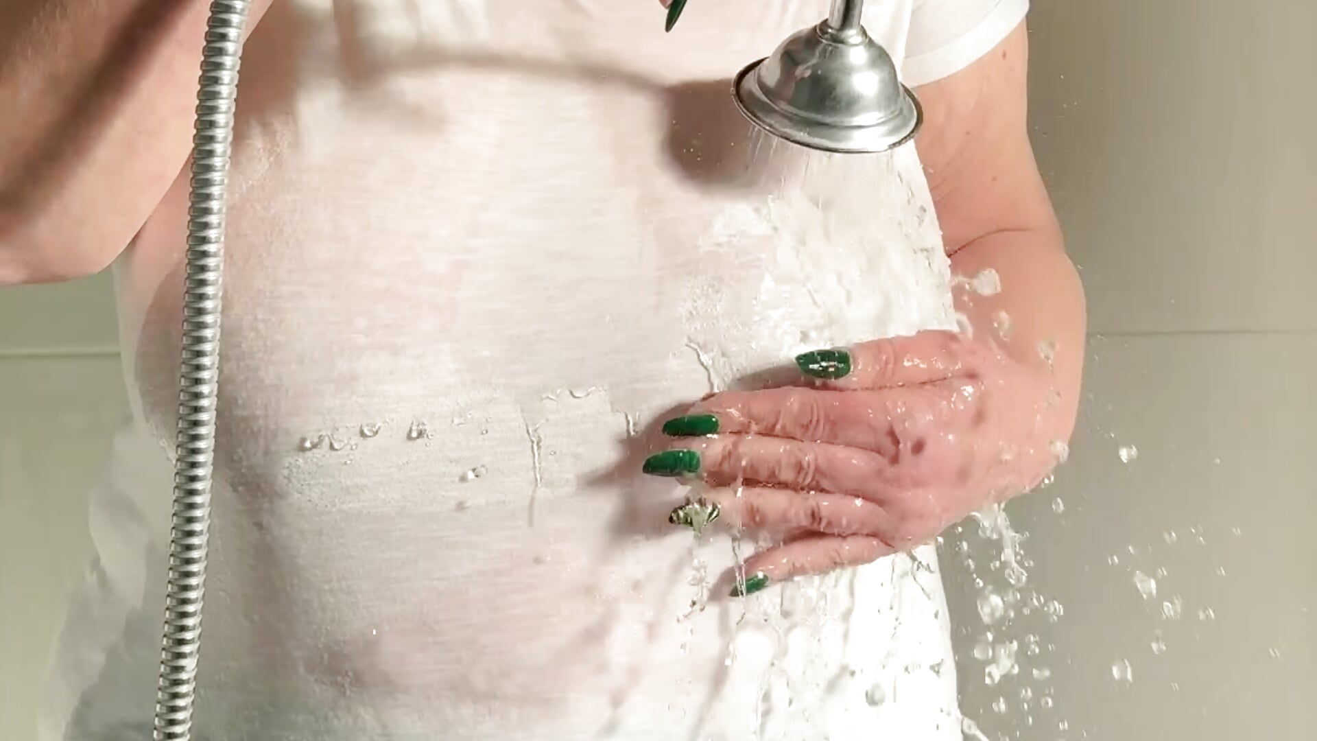 My T-shirt and stockings are all wet and soapy. Oooops so are my tits ans pussy mmmmm - video by catherinecan69 cam model