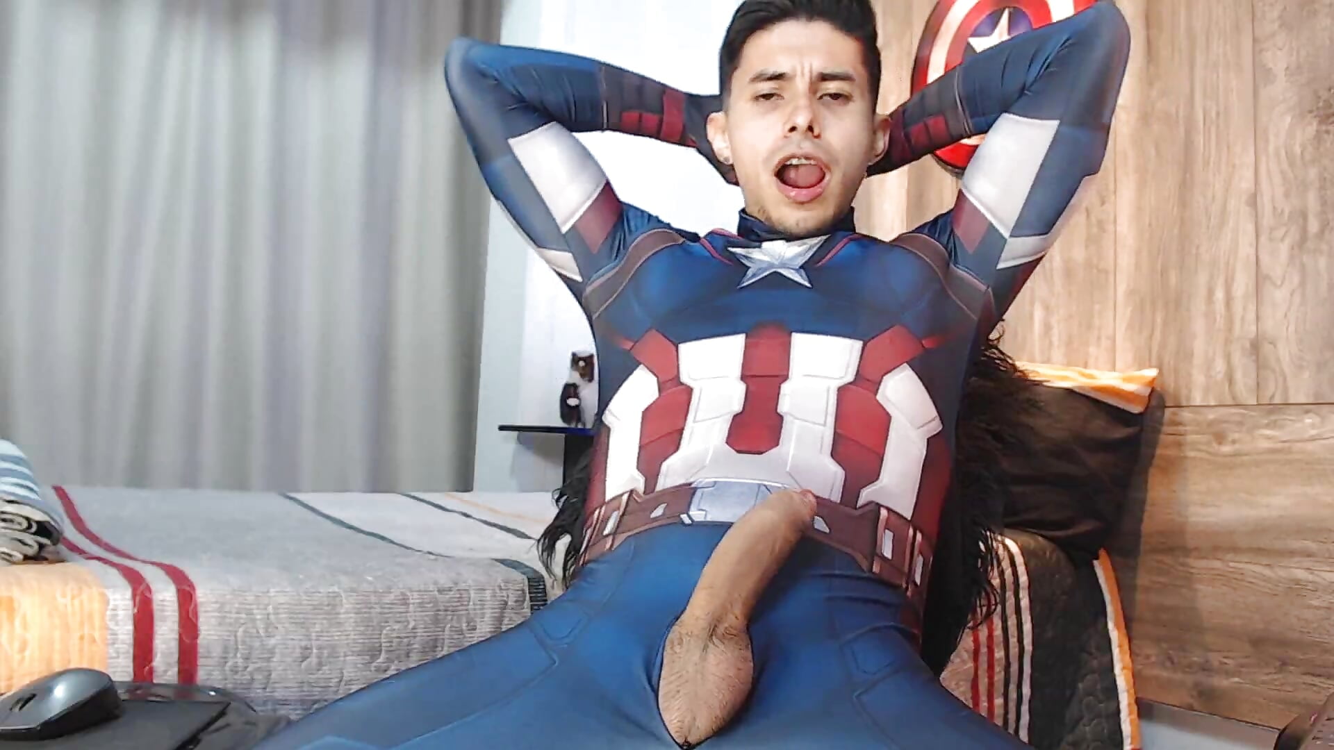 captain america jerking and making cum