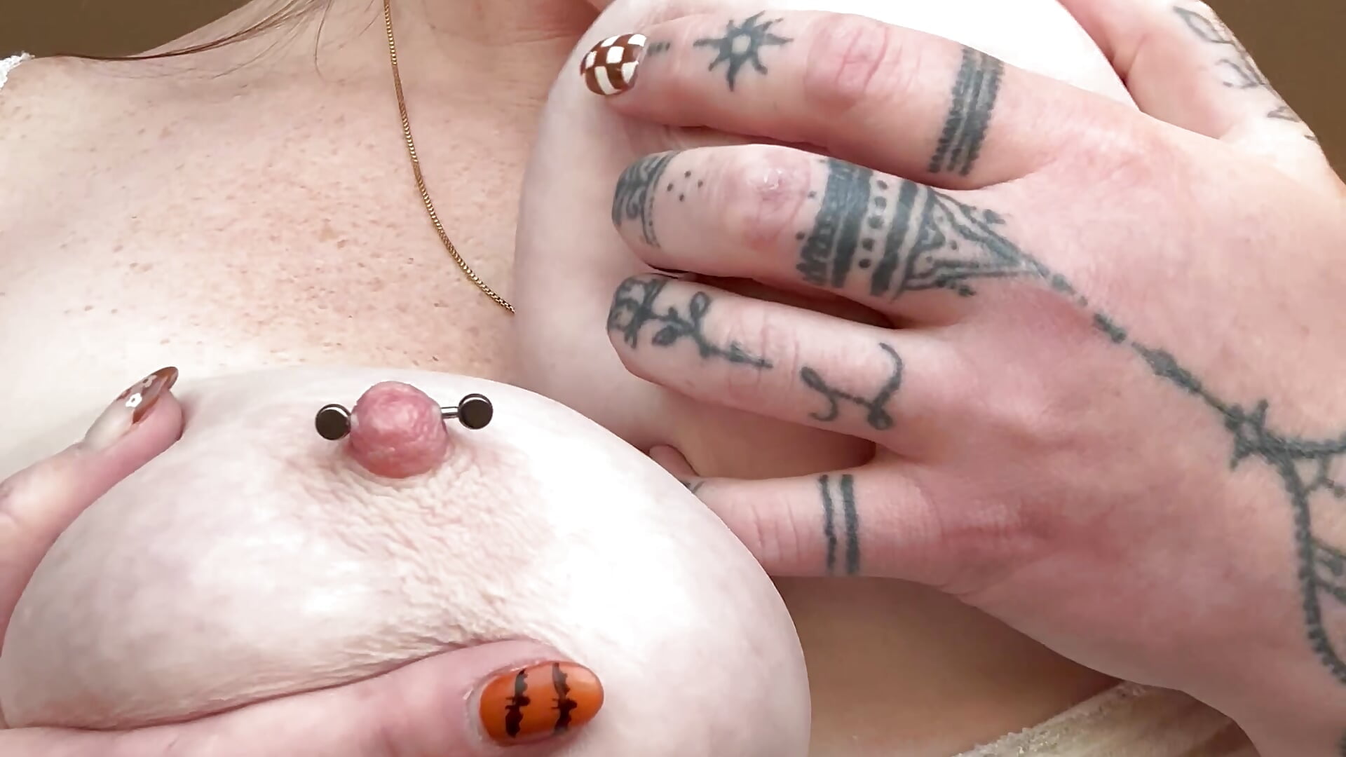 Licking and sucking my nipples with a huge load all over my face ;)