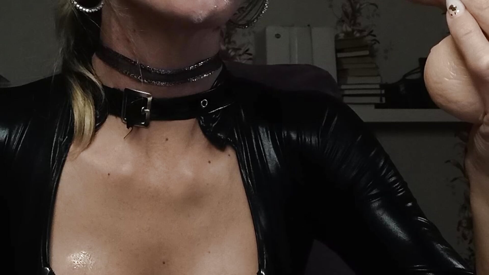 Leather suit and a lot of saliva on my Big boobs. HOT video! - video by WhiteQueen888 cam model
