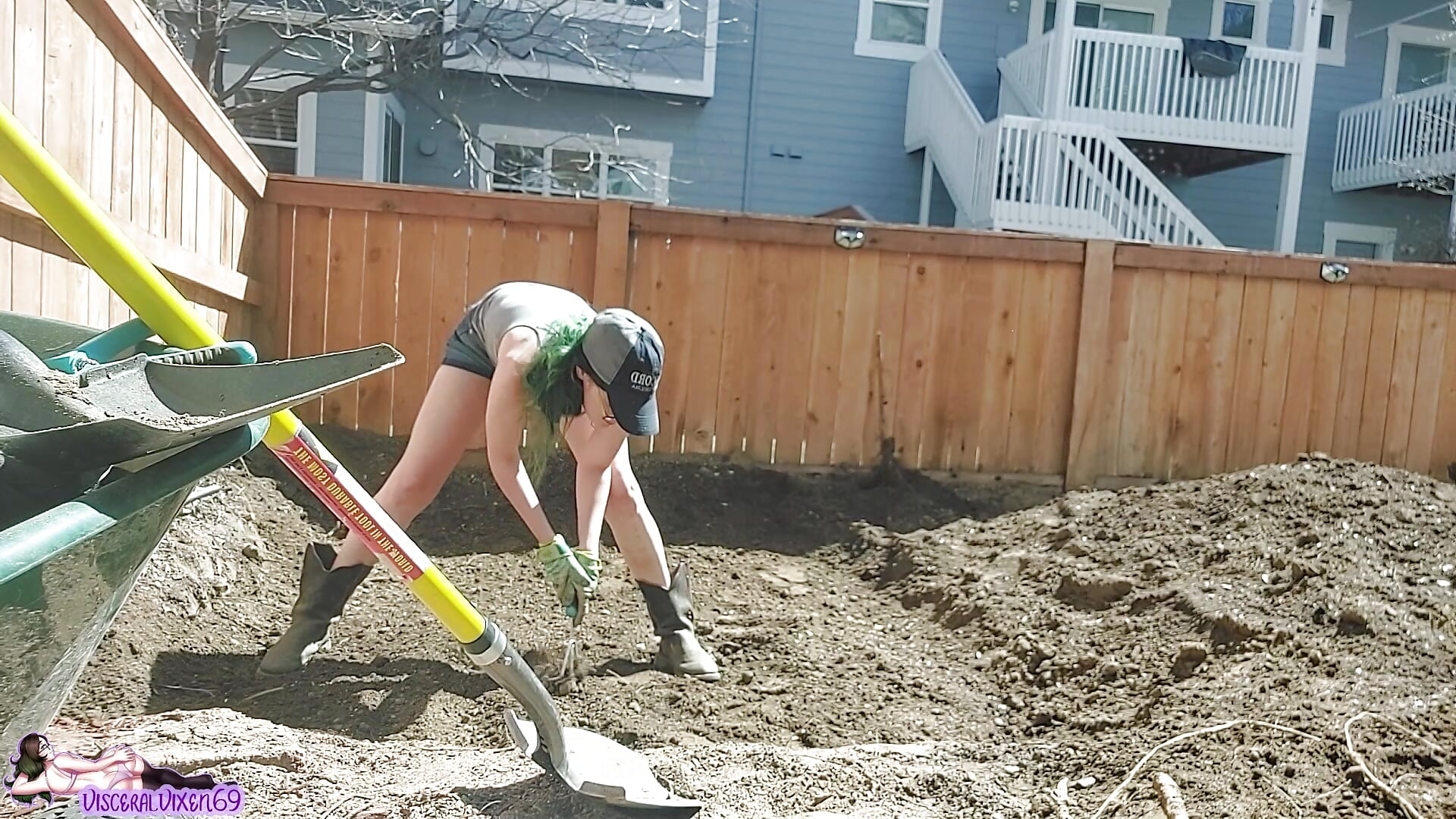 Getting down and dirty with my backyard renovation. Mostly SFW with some titty teases! - video by VisceralVixen69 cam model