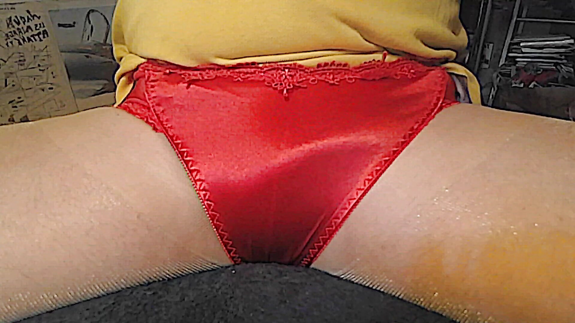 Sexy red satin panties - video by sexypenis75 cam model