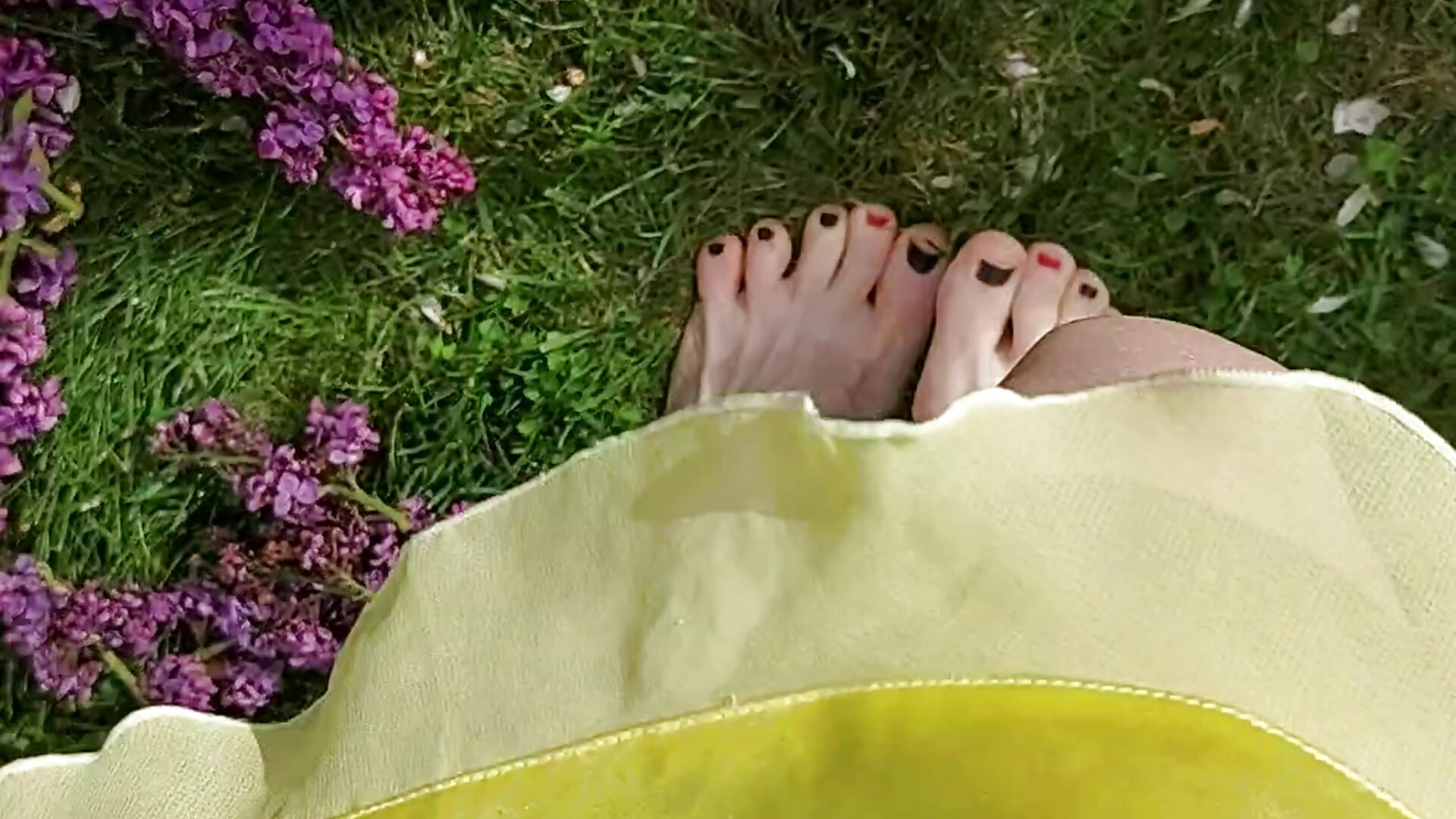Feet fetish walking on beautiful flowers
