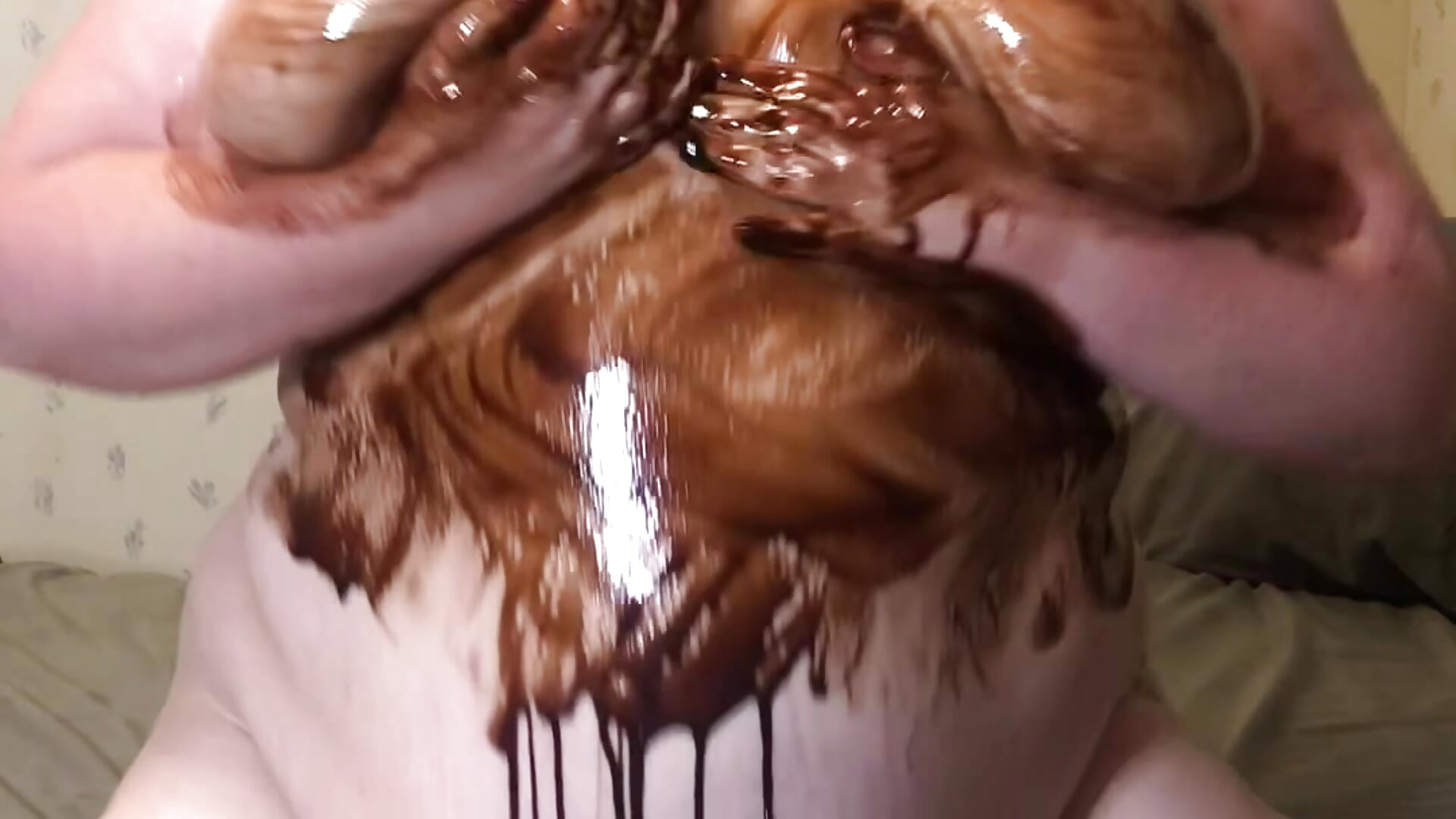 Covering My Tits With Chocolate Syrup While I Ride My 10 Inch Dildo!