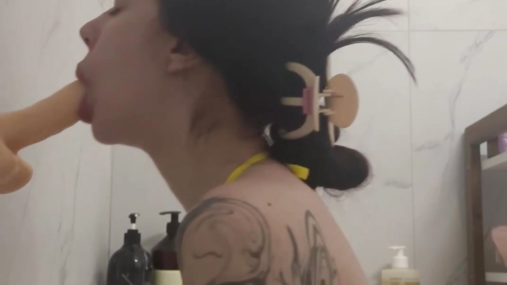 Sloppy bj,saliva ,ride dildo,doggy fuck, bathroom - video by AgathaTill cam model