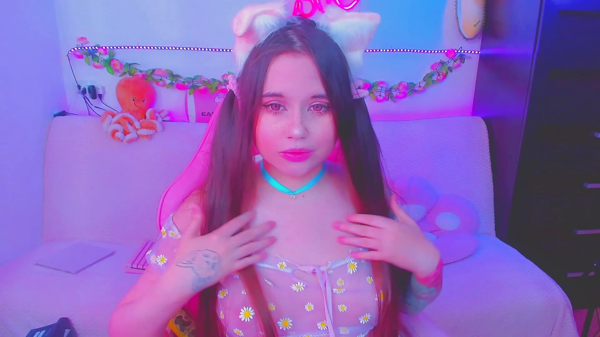 Teaser cute ahegao topless with ponytails ♥ - video by Lolisuccub cam model