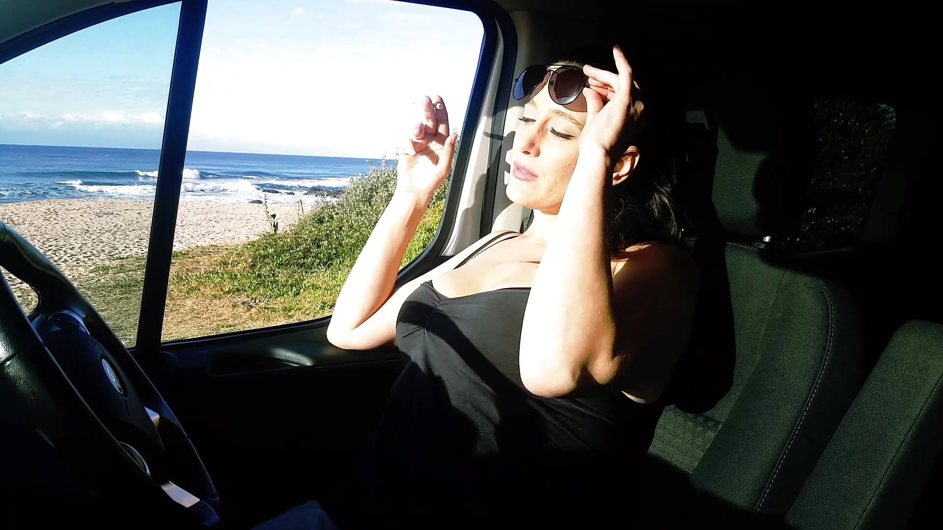 Car Smoking Vid -At Beach (Topless)