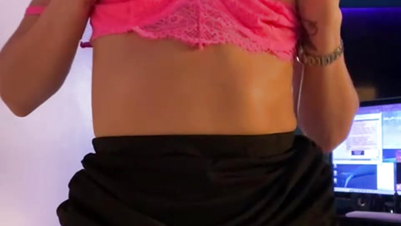 Strip pink lingerie / black skirt / naked teasing - video by _alleyesonme_ cam model