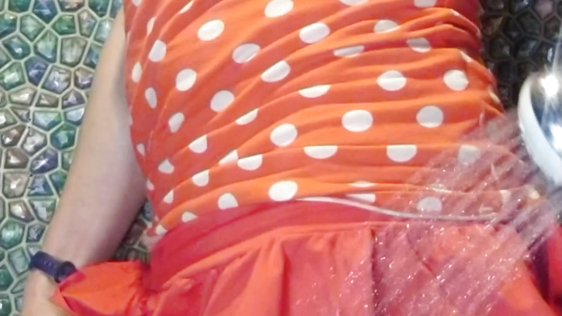Wetlook 09. Bathing in red skirt, panties and polka-dot dress... - video by Alexa_Cosmic cam model