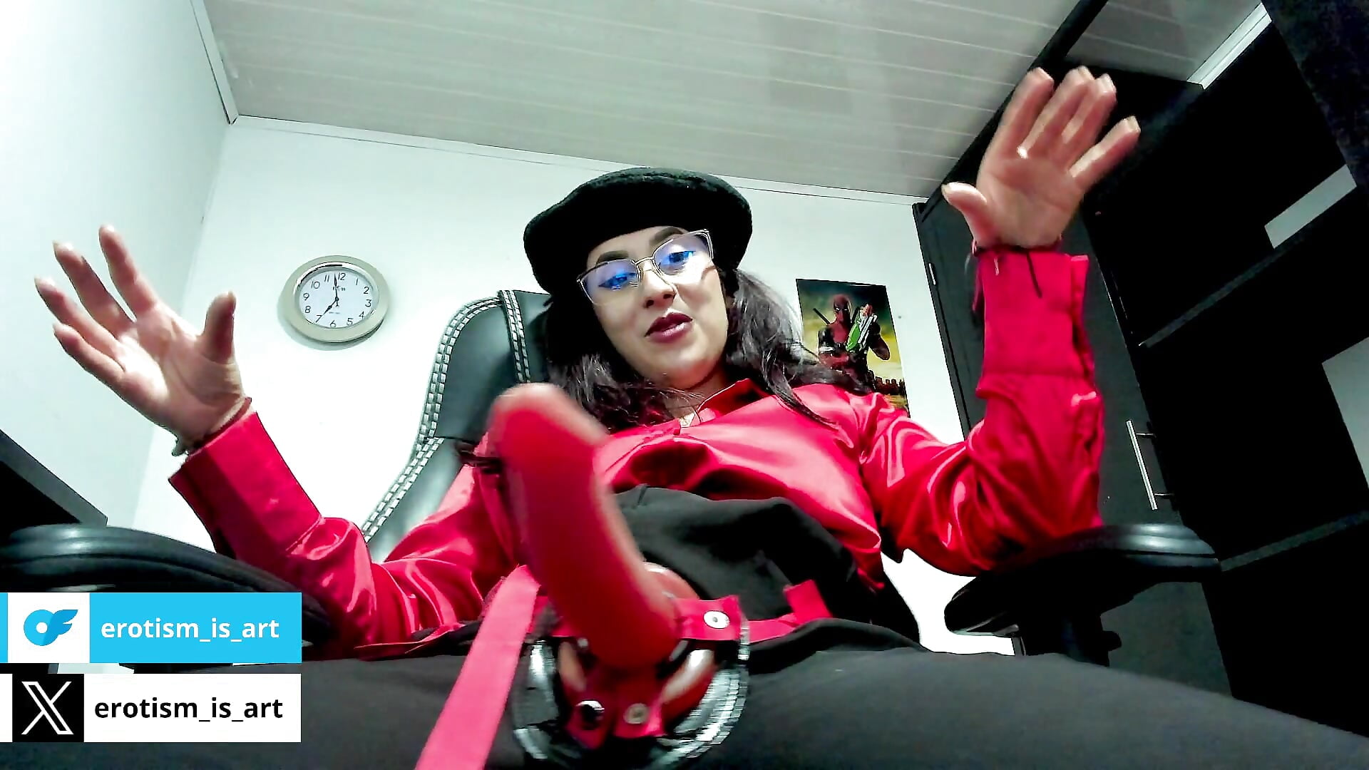 Playing with my strap-on in front of your little thing