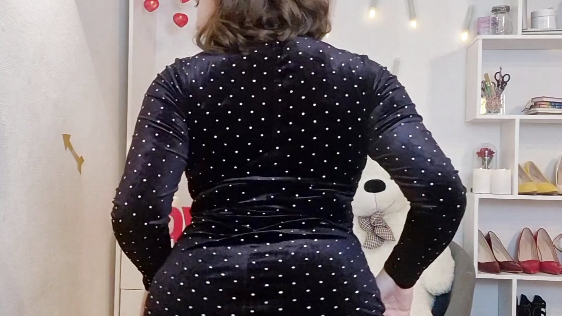 11 Full - Gentle stripping in classic dress, slap ass, suck nipples, cream and dildo in pussy fuck - video by TinniAngel cam model