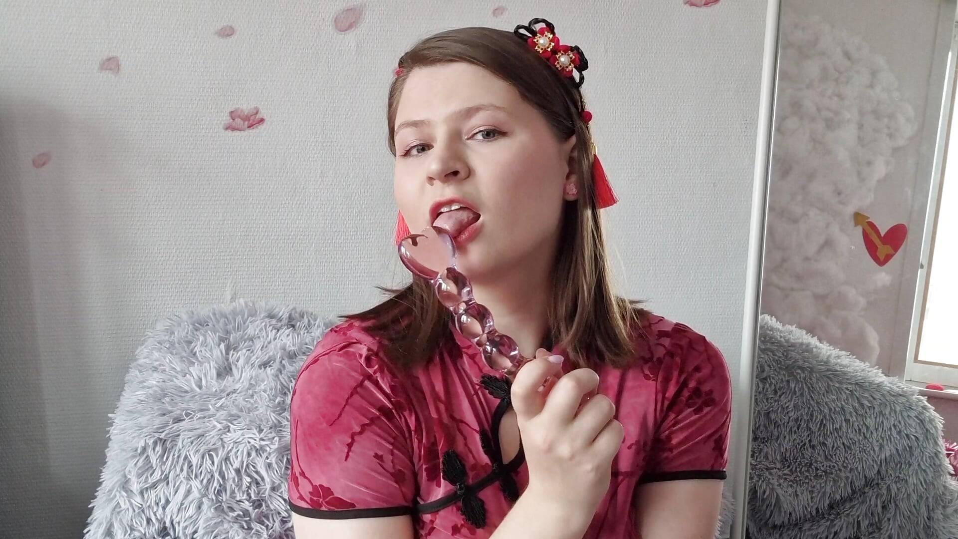 Glass dildo fucking under the cherry blossoms - video by TinniAngel cam model