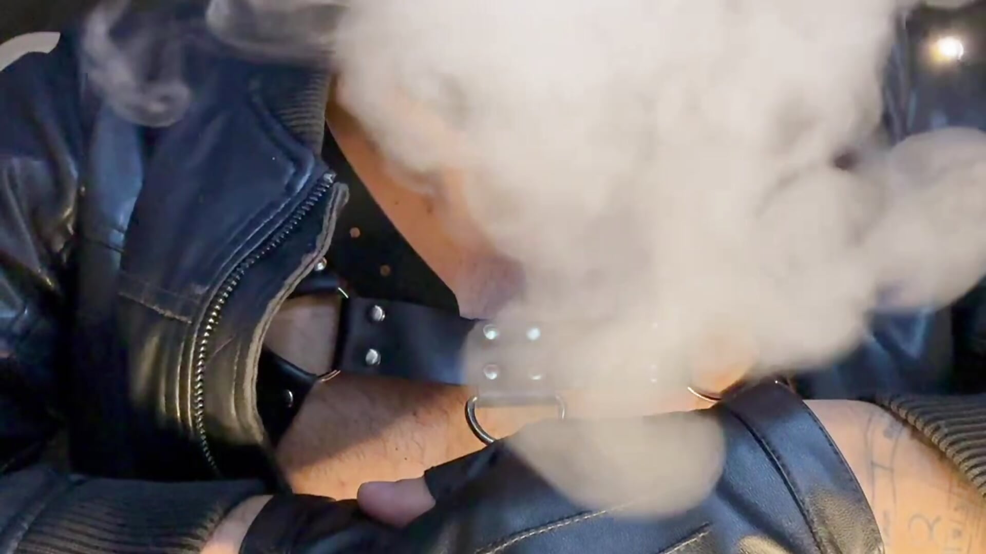 Leather master blowing Clouds & playing with nipples - video by MarkWalker__ cam model