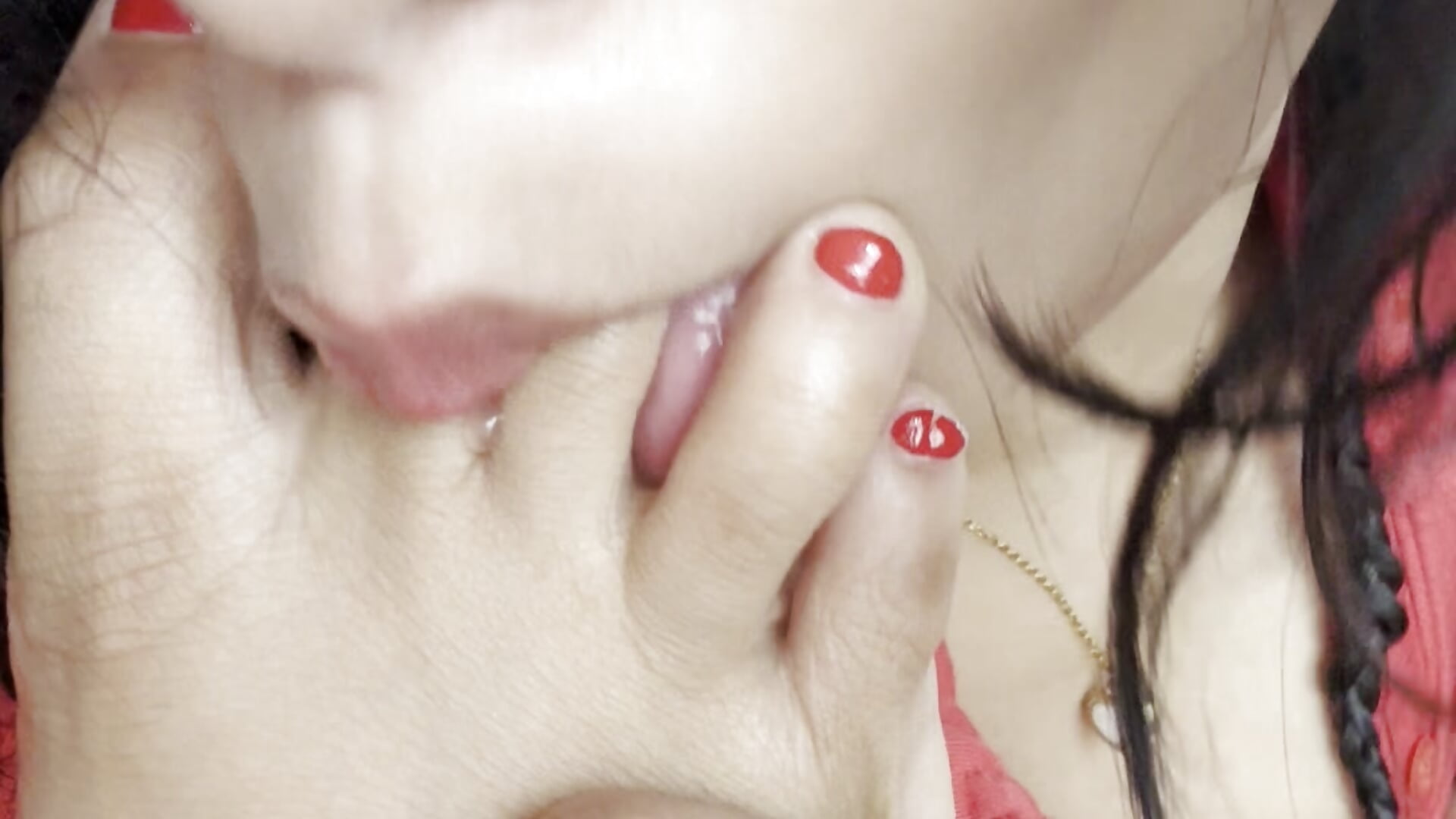 Sucking and spitting on my fresh red painted toes
