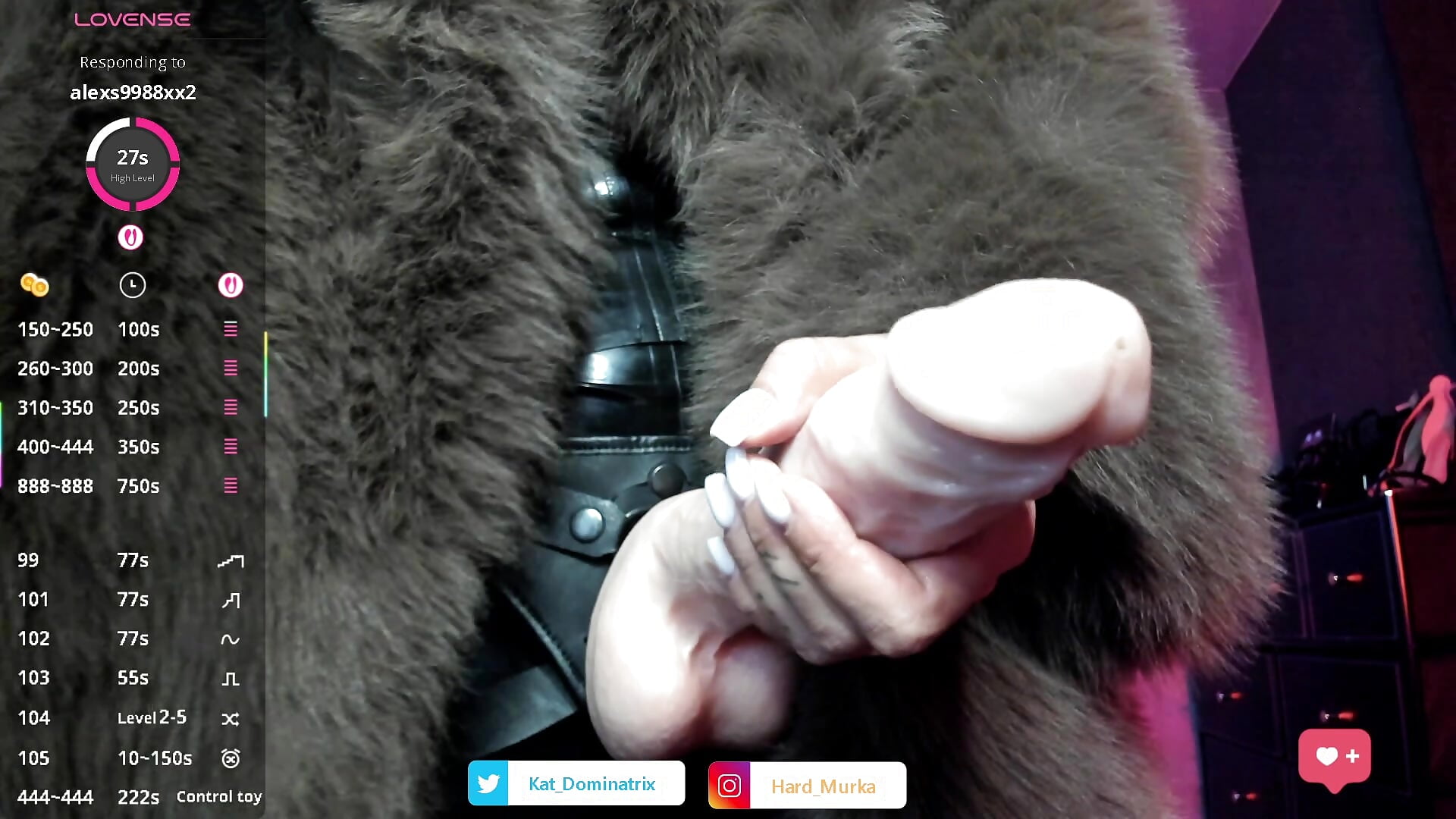Hot and big Mistress strap-on in fur coat and latex