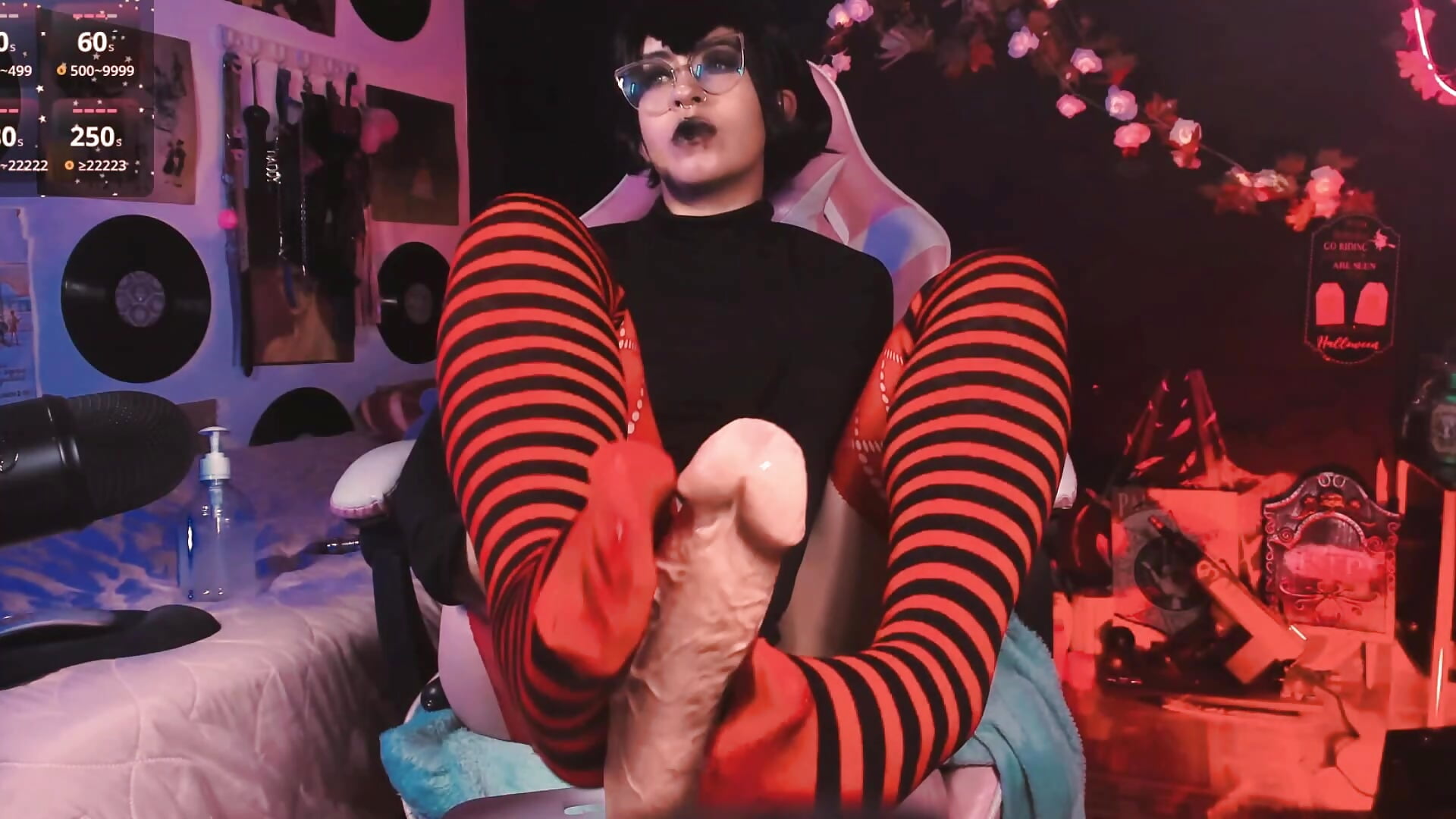 Mavis Dracula footjob with stockings