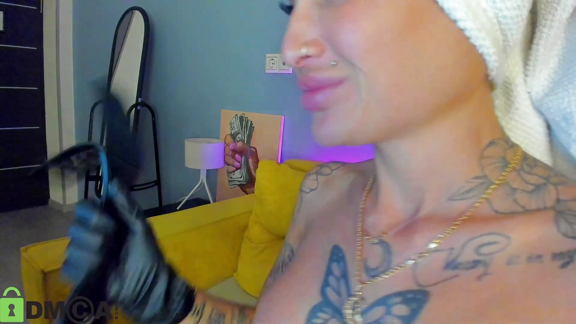 Covered in oil, she slaps herself in the face mmm