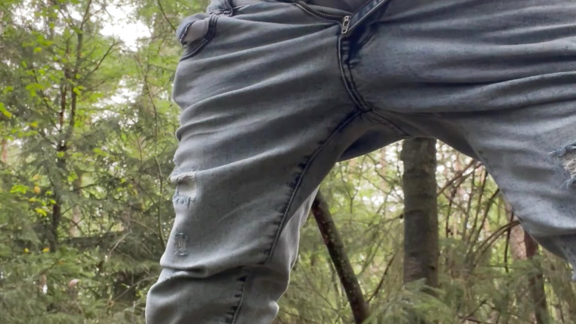 Big balls full of cum, jerking in forest with jeans and underwear